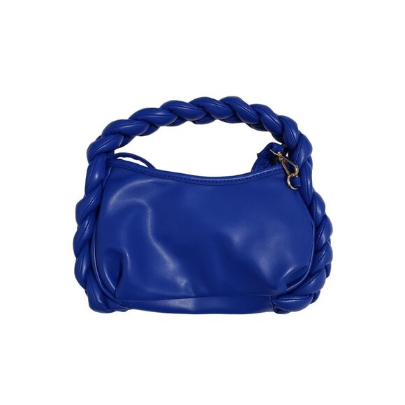 New Braided Handle Vegan Leather Hobo Bag in Blue - Picture 1 of 6